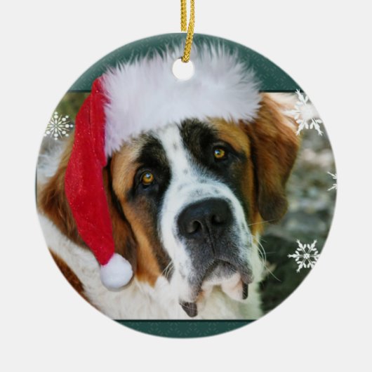 kerstfoto van Bernard Dog Keramisch Ornament (Voorkant)