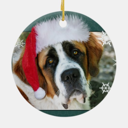 kerstfoto van Bernard Dog Keramisch Ornament (Achterkant)