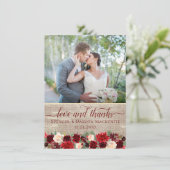 kerstfoto van Boho Floral Burgundy Gold Bedankkaart (Staand voorkant)