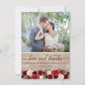 kerstfoto van Boho Floral Burgundy Gold Bedankkaart (Voorkant)