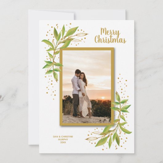 Kerstfoto van Botanische Greenery Feestdagenkaart (Voorkant)