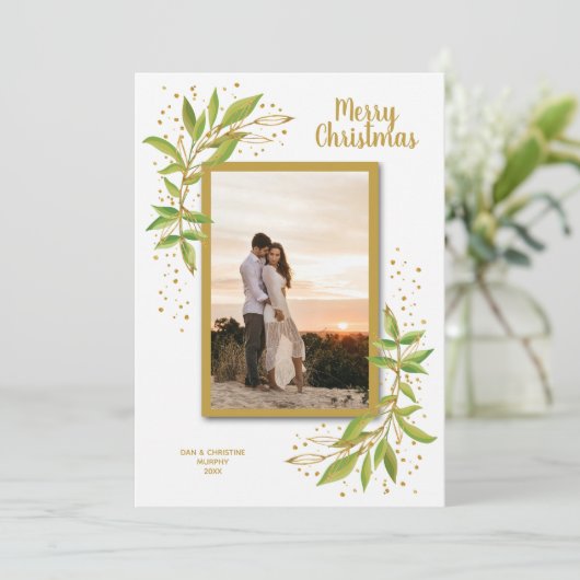 Kerstfoto van Botanische Greenery Feestdagenkaart (Staand voorkant)