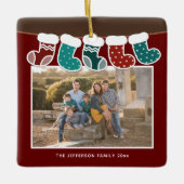 kerstfoto van Cute Family Matching Stockings Keramisch Ornament (Voorkant)