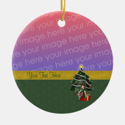 kerstfoto van Cute Girl Elf Tree Keramisch Ornament (Voorkant)