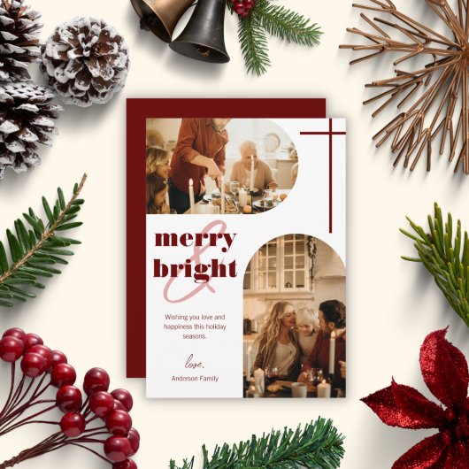 Kerstfoto van de Merry & Bright Dual Arch-reeks Feestdagenkaart