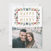 Kerstfoto van de moderne Gold Waterverf Berries Feestdagenkaart (Voorkant)