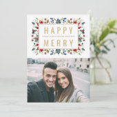 Kerstfoto van de moderne Gold Waterverf Berries Feestdagenkaart (Staand voorkant)