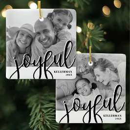 Kerstfoto van een gelukkig gezin met twee foto's keramisch ornament