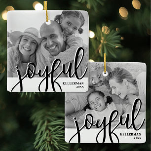 Kerstfoto van een gelukkig gezin met twee foto's keramisch ornament