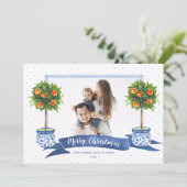 Kerstfoto van Elegant Blue Citrus Chinoiserie Feestdagenkaart (Staand voorkant)