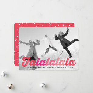 Kerstfoto van Falalalala Pink Ombre Feestdagenkaart