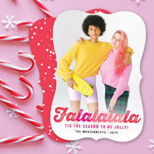 Kerstfoto van Falalalala Pink Ombre Feestdagenkaart