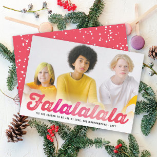 Kerstfoto van Falalalala Pink Ombre Feestdagenkaart