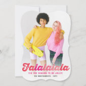 Kerstfoto van Falalalala Pink Ombre Feestdagenkaart (Voorkant)
