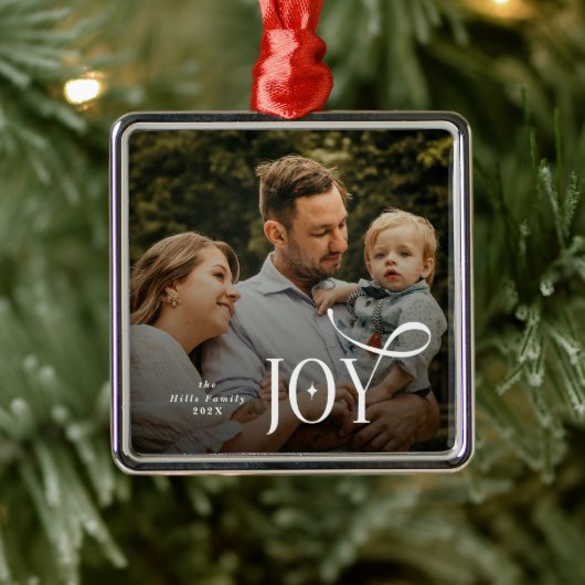 Kerstfoto van het gezin Joy Metalen Ornament (Boom)