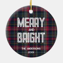 Kerstfoto van het gezin met eigen geruite Merry &  Keramisch Ornament