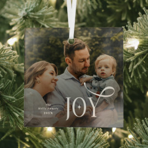 Kerstfoto van het Joy-gezin Glas Ornament