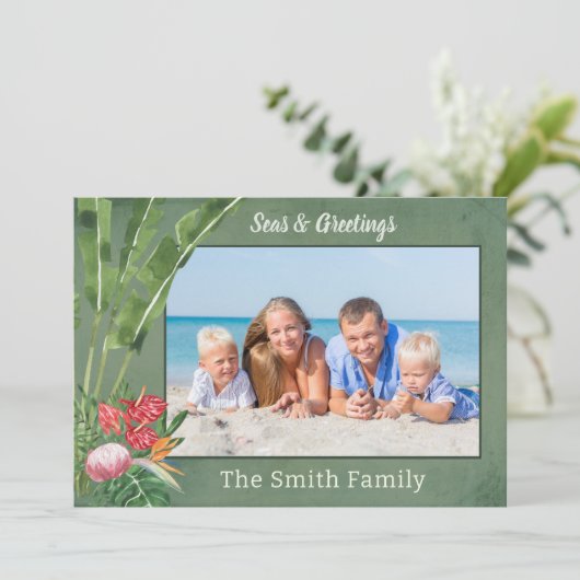 Kerstfoto van het strand feestdagenkaart (Staand voorkant)