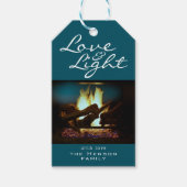 Kerstfoto van Love and Light Fireplace Fire Cadeaulabel (Voorkant)