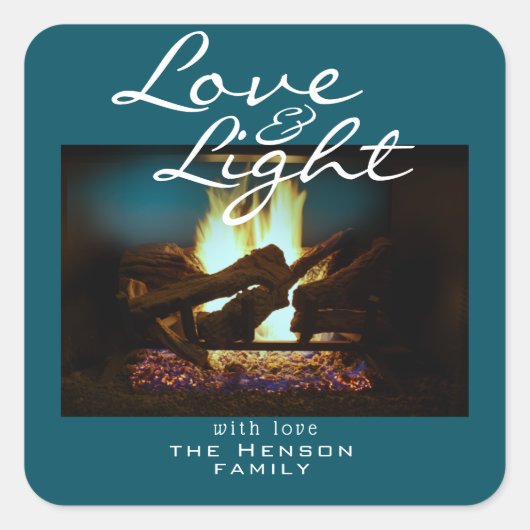 Kerstfoto van Love and Light Fireplace Fire Vierkante Sticker (Voorkant)