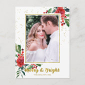 Kerstfoto van Merry en Bright Red Flowers Briefkaart (Voorkant)