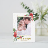 Kerstfoto van Merry en Bright Red Flowers Briefkaart (Staand voorkant)