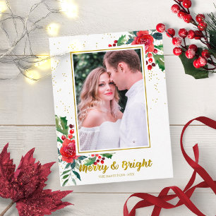 Kerstfoto van Merry en Bright Red Flowers Briefkaart