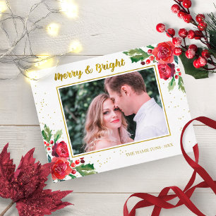 Kerstfoto van Merry en Bright Winter Flowers Briefkaart