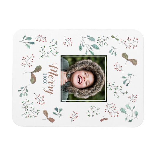 Kerstfoto van Merry Winter Woodland Magneet (Horizontaal)