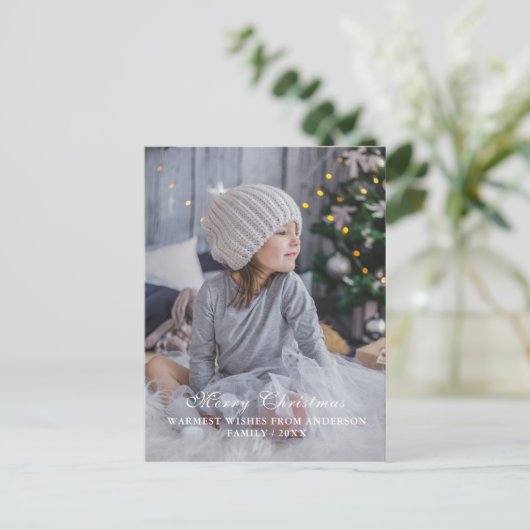  kerstfoto van modern script feestdagenkaart (Staand voorkant)