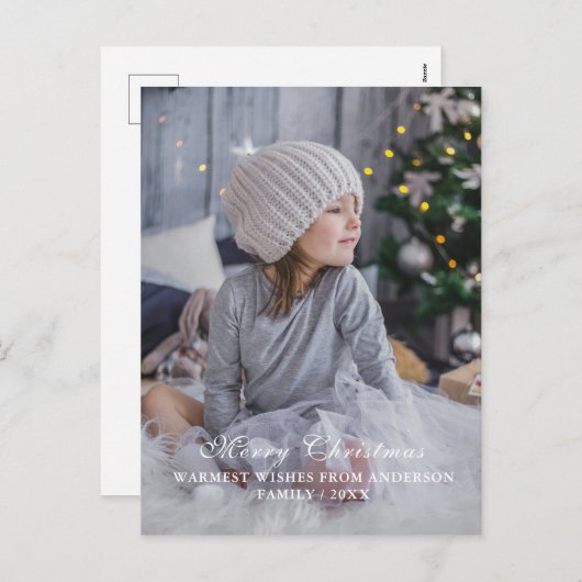  kerstfoto van modern script feestdagenkaart (Voorkant / Achterkant)