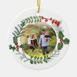 Kerstfoto van mooie rode en groene Waterverf Keramisch Ornament