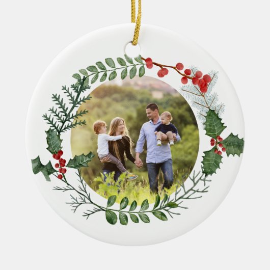 Kerstfoto van mooie rode en groene Waterverf Keramisch Ornament (Voorkant)