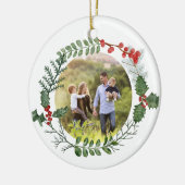 Kerstfoto van mooie rode en groene Waterverf Keramisch Ornament (Links)