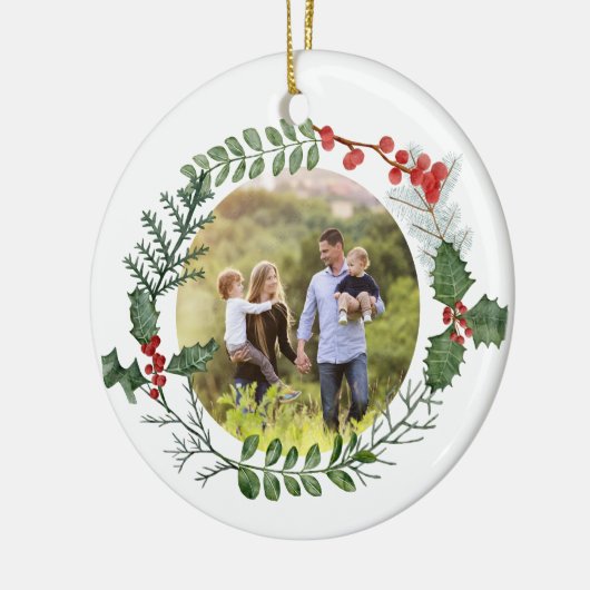 Kerstfoto van mooie rode en groene Waterverf Keramisch Ornament (Links)