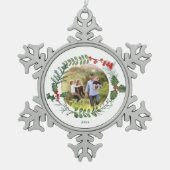 Kerstfoto van mooie rode en groene Waterverf Tin Sneeuwvlok Ornament (Voorkant)