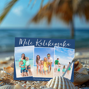 Kerstfoto van Navy Blue Mele Kalikimaka 3 Beach Feestdagenkaart