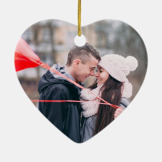 Kerstfoto van onze eerste kerstvakantie als meneer keramisch ornament (Achterkant)