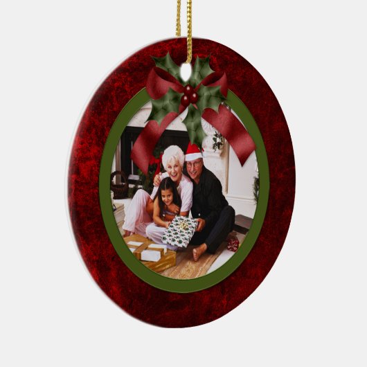Kerstfoto van Ornament Red en Green Holly Bow (Rechts)