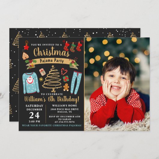 kerstfoto van Pajama Party Boy Birthday Kaart (Voorkant / Achterkant)