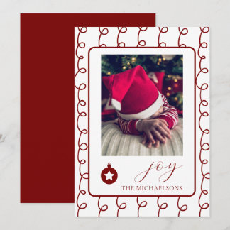 Kerstfoto van pasgeboren baby met Joy Squiggle Str Feestdagenkaart