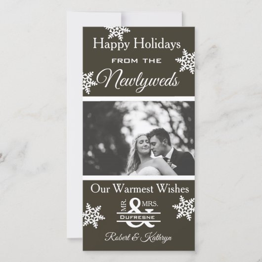 Kerstfoto van pasgetrouwden feestdagenkaart (Voorkant)