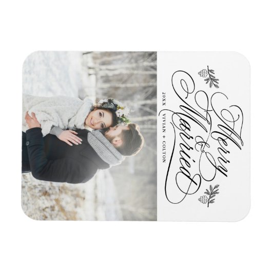 Kerstfoto van pasgetrouwden magneet (Horizontaal)