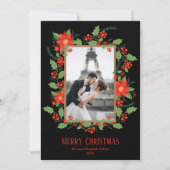 kerstfoto van Poinsettia en Berries Feestdagenkaart (Voorkant)