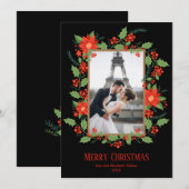 kerstfoto van Poinsettia en Berries Feestdagenkaart (Voorkant / Achterkant)