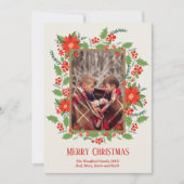 kerstfoto van Poinsettia Greenery Feestdagenkaart (Voorkant)
