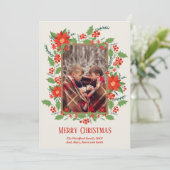 kerstfoto van Poinsettia Greenery Feestdagenkaart (Staand voorkant)