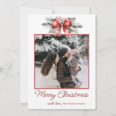 Kerstfoto van Red Bow Feestdagenkaart (Voorkant)