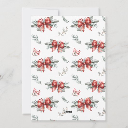 Kerstfoto van Red Bow Feestdagenkaart (Achterkant)