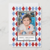 Kerstfoto van Red en Blue Argyle Pset Feestdagenkaart (Voorkant)